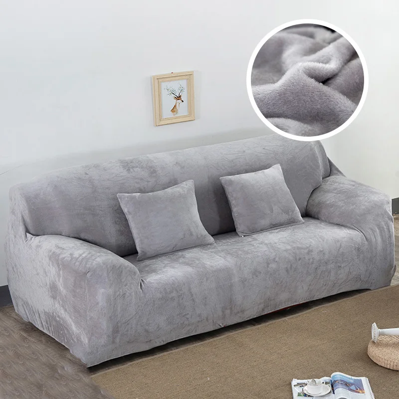 

Thicken Plush Elastic Sofa Covers Universal Sectional Slipcover 1/2/3/4 Seater Solid Color Couch Cover for Living Room