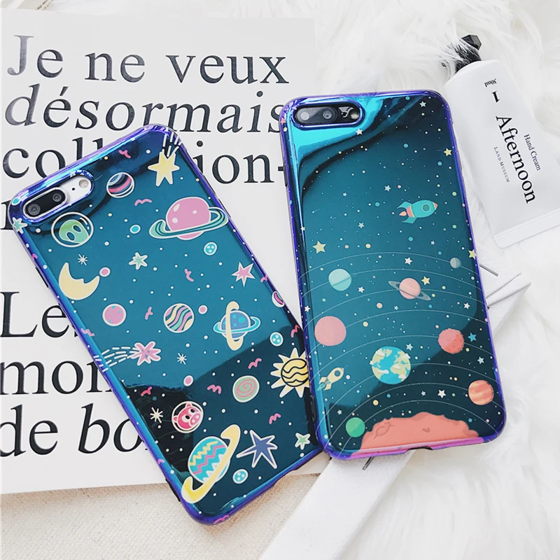 SUYACS Unique Blu-ray Moon Planet Phone Case For iPhone 12 Mini Pro Max 11 XS XR X 7 8 Plus Soft IMD Back Cover Gift | Мобильные