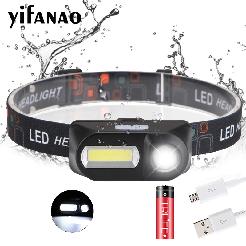 

Portable COB LED Headlamp USB Head Lamp Rechargeable 18650 Battery Night Running Headlight Torch 5W for Fishing Camping Hiking