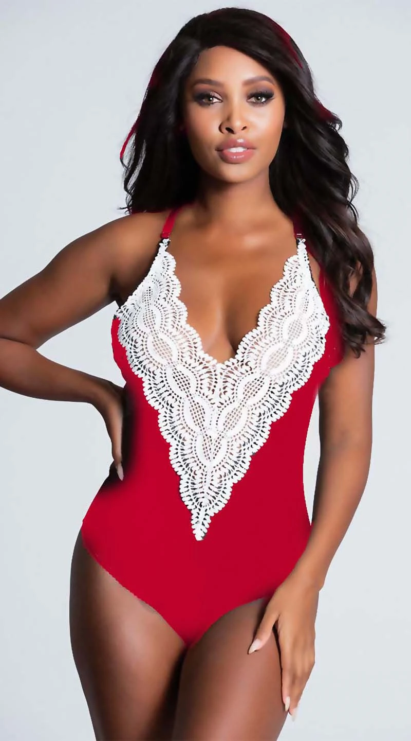 XXXL Slim Body Sexy Lingerie Sleeveless Bodysuit Red&Black Sexy Underwear Deep V-neck Lingerie Sexy Hot Erotic Babydoll Women - Цвет: Красный