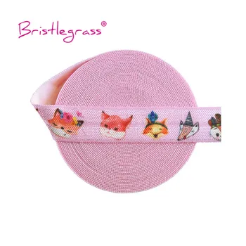

BRISTLEGRASS 5 Yard 5/8" 15mm Pink Cartoon Fox Print Shiny Fold Over Elastics FOE Spandex Satin Bands Headband Tutu Dress Sewing