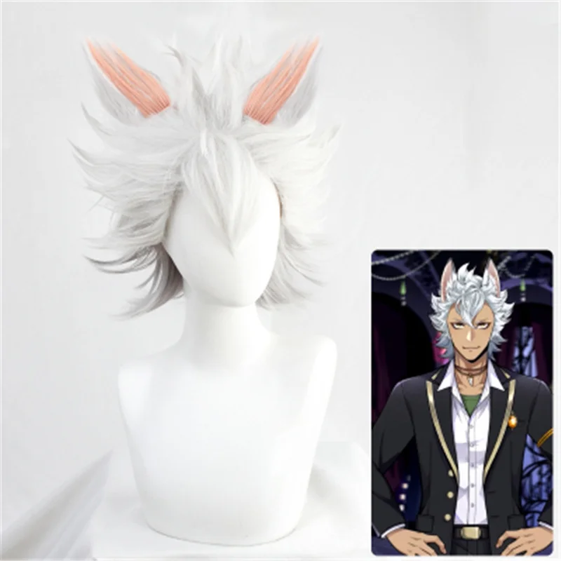 Parrucca Cosplay Attorland Jack Howl Attorcigliata Parrucca Per Capelli Sintetici Corti In Argento Lupo Pelucas + Rete Per Capelli Gratuita + Orecchie