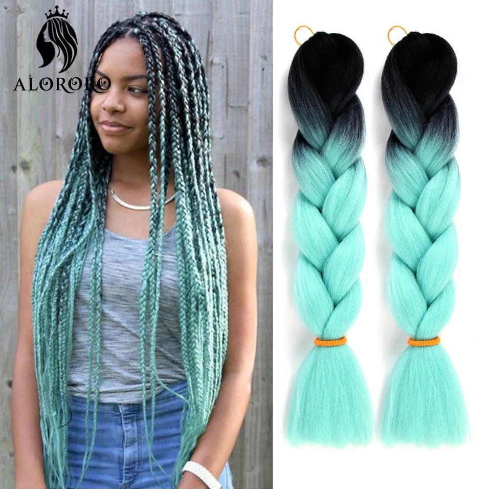 Alororo Synthetic Kanekalon Hair 24 Inch Ombre Extensions Hair For Braids Afro Blue Pink Purple Crochet Braiding Hair Wholesale