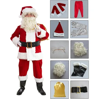 

Christmas Santa Claus Costume Cosplay Santa Claus Clothes Fancy Dress In Christmas Men 10pcs/lot Costume Suit For Adults