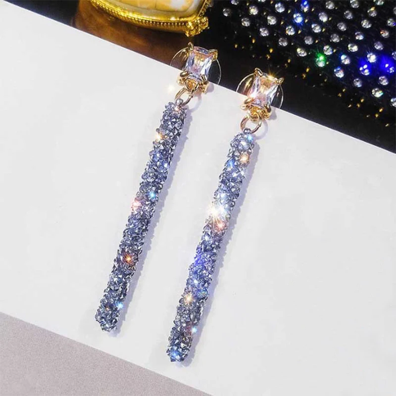 

Sale Silver Blue Drop Earrings Elegant Crystal Shining Fashion Dangle Female Earrings Geometric 2019 New Weddings Jewelry