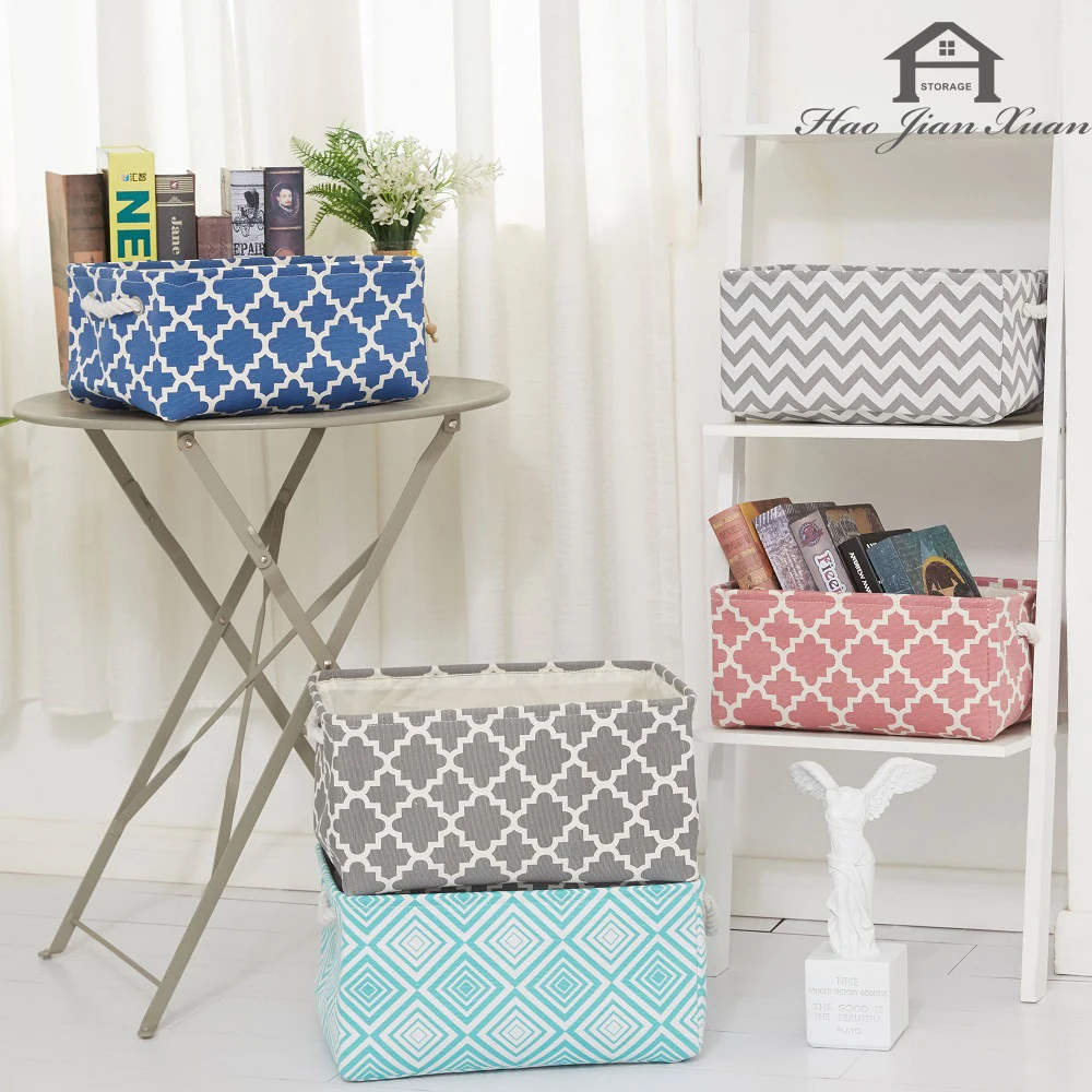 Cube Canvas Fabric Storage Basket Clothes Folding Storage Box For Nursery Underwear Toy Organizer Laundry Basket With Handle 3