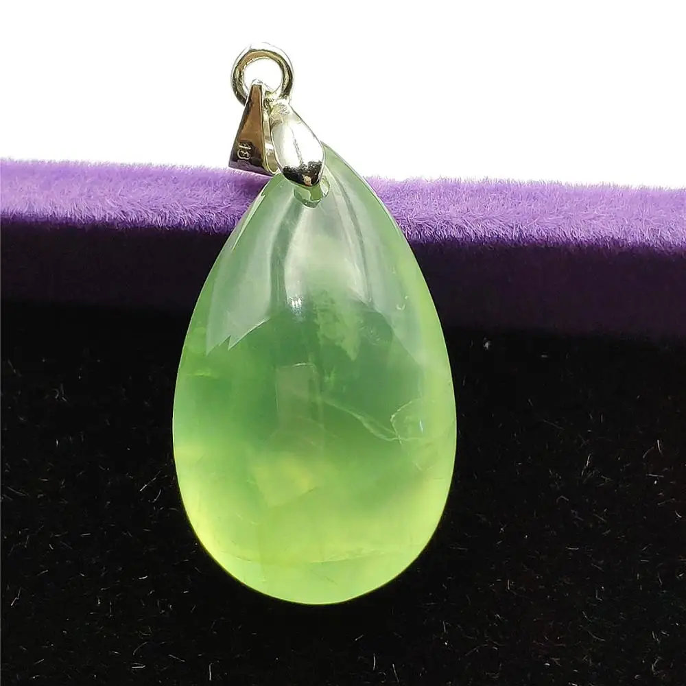 

Genuine Natural Green Prehnite Crystal Water Drop Pendant 26x16x10mm Gemstone Clear Bead For Women Men Love Gift Healing AAAAA