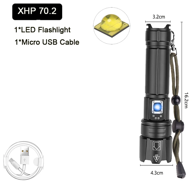 Package E Супер мощный XHP70.2 светодиодный фонарик 26650 фонарики XLamp XHP50 USB Перезаряжаемый тактический фонарь 18650 Zoom факел - Испускаемый цвет: Package E