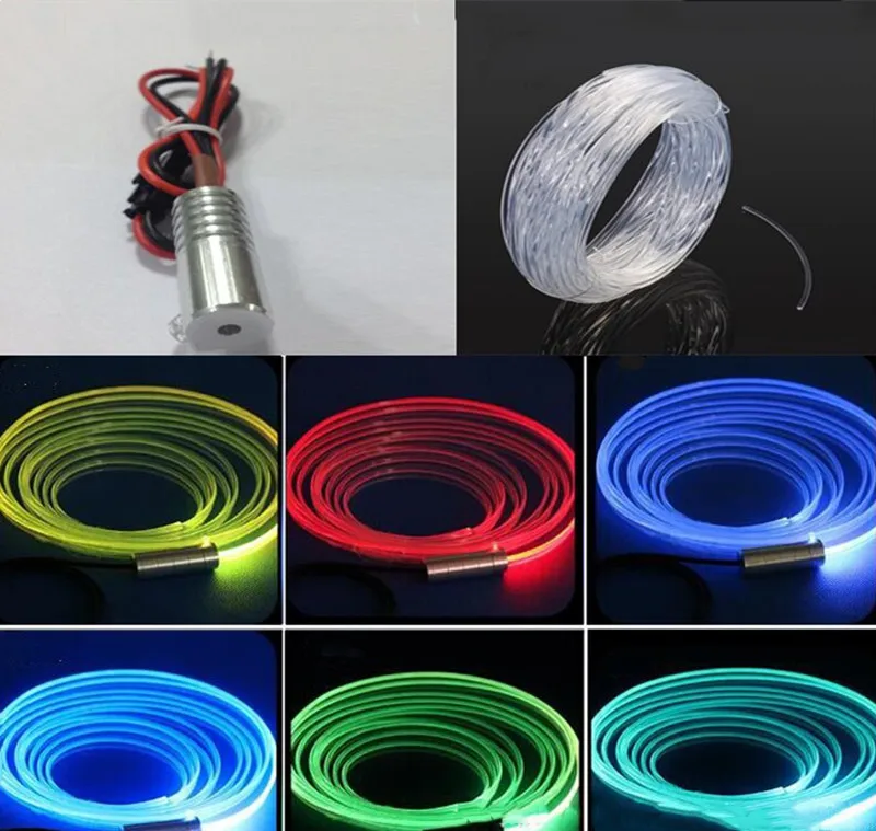 2M 3mm(Dia.)optic fiber Cable Side glow w/Mini 12V Light Illuminator LED Aluminum light Source Engine Home Car Atmosphere DIY