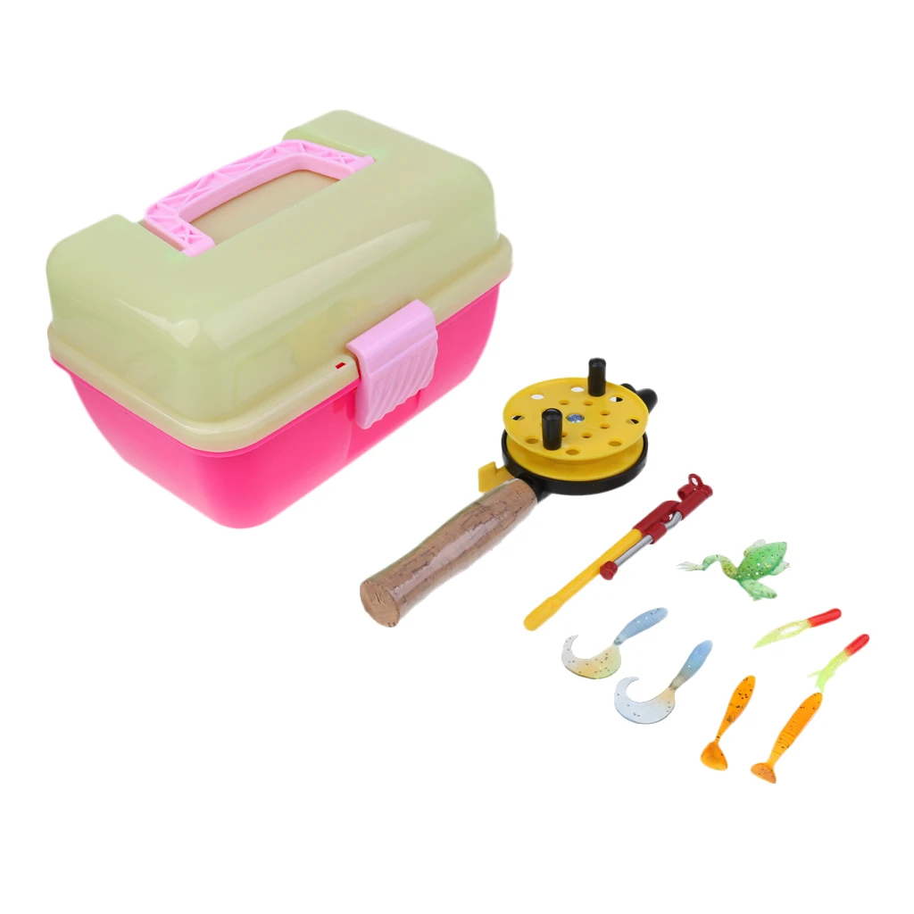 Ледяная удочка, катушка, комбо, зимняя удочка, приманки, набор с коробкой, для детей - Цвет: Розовый