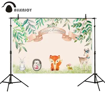 

Allenjoy Baby Shower Spring Party Decor Happy Birthday Fox Deer Leaves Grassland Jungle Safari Party Photobooth Wild One Banner