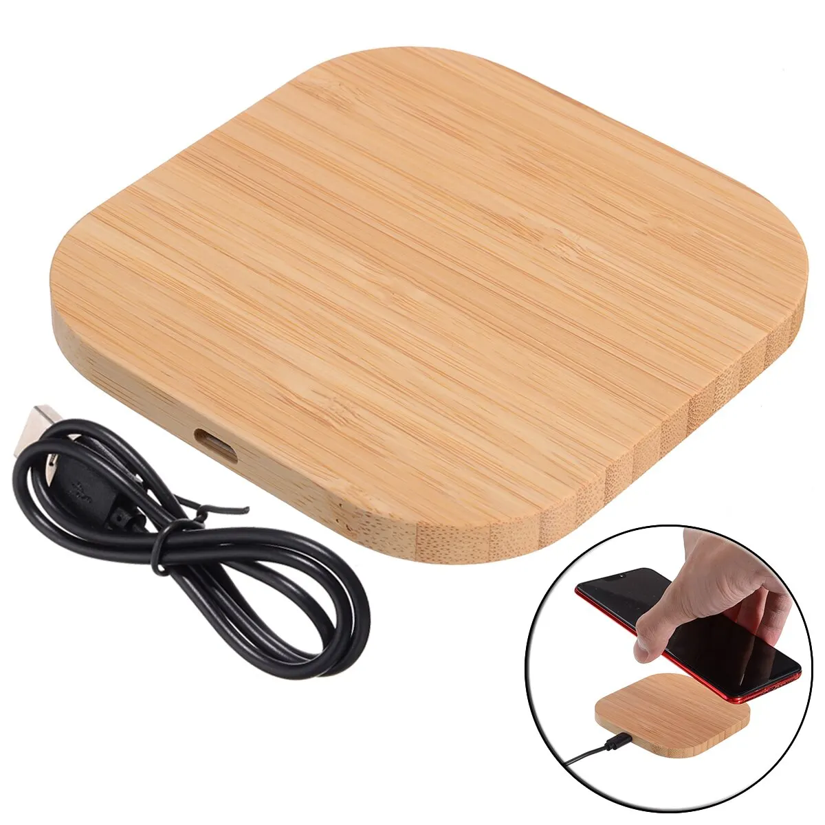 Portable Square Wood Bamboo Qi Wireless Charger Charging Pad Mat For iPhone 8 Plus X Samsung Galaxy S6/S6 Edge For Nexus 4 5 6