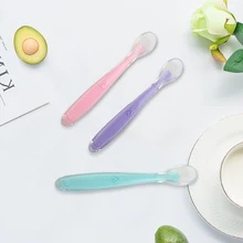 Новая детская мягкая силиконовая ложка, ложка конфетного цвета с датчиком температуры, детские инструменты для кормления детей