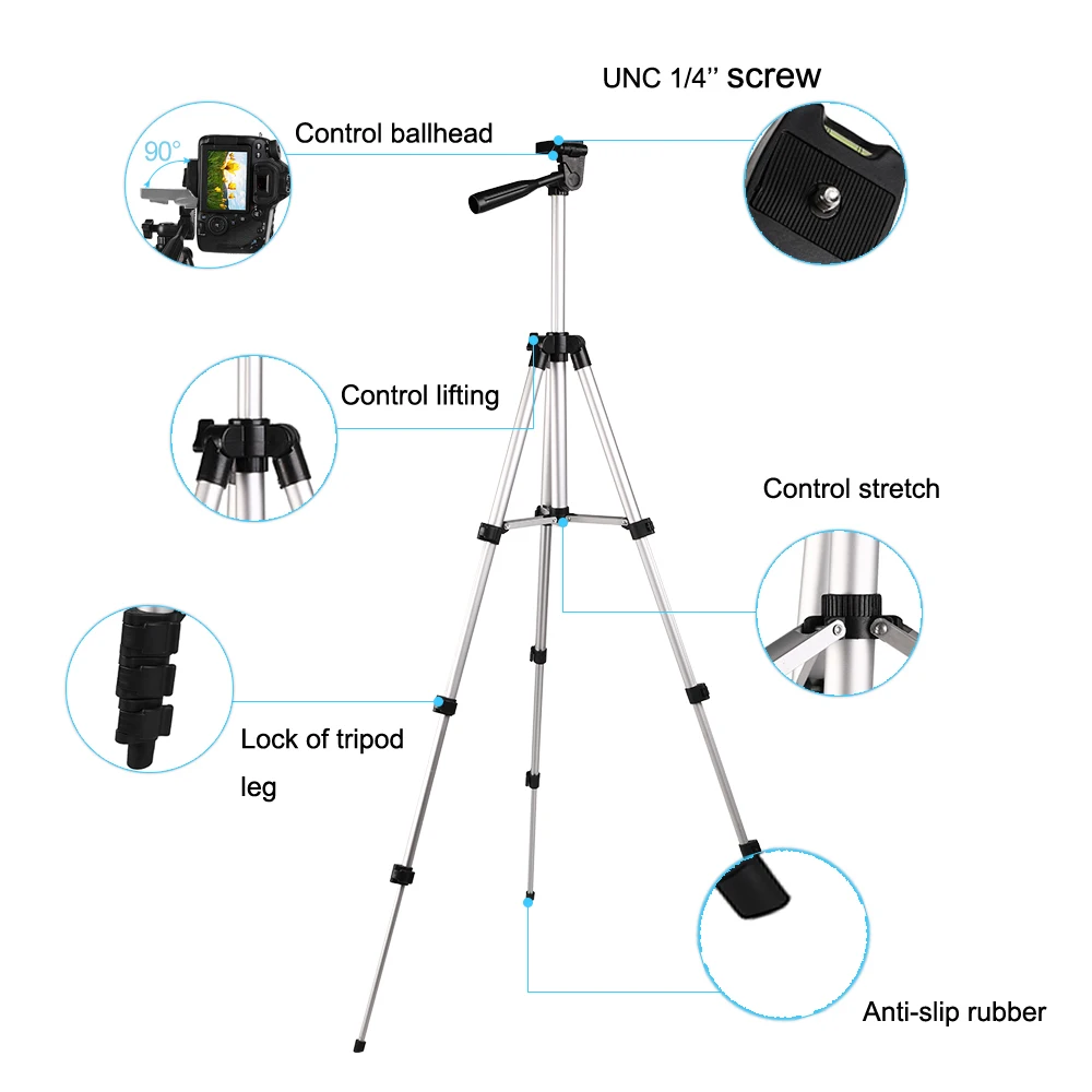 Portable Lightweight Professional Aluminium Camera Tripod For Canon Nikon Sony DSLR DV iPhone 7 X Redmi 8 7 Smart Mobile Phone