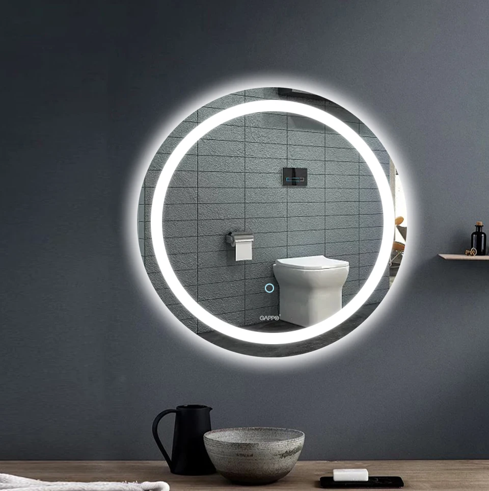 Gappo зеркала для ванной комнаты, круглый светодиодный косметический зеркальный светильник с сенсорным выключателем, регулируемое зеркало для макияжа, Серебряное настенное зеркало высокого разрешения