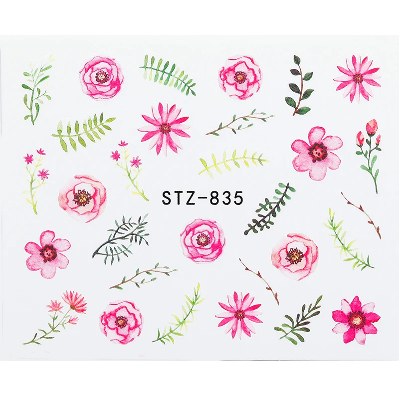 1 шт цветок водные лыжи наклейки, для ногтей Переводные татуировки, абстрактный цветок лист паста для ногтей, декоративные - Цвет: STZ-835
