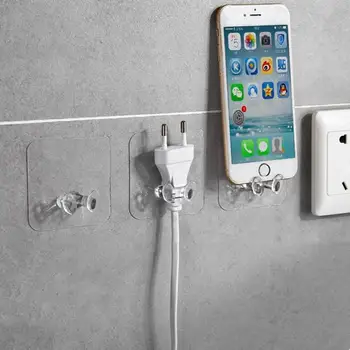 

1/5/10pcs Transparent Multi-Purpose Hooks Self-Adhesive Plastic Power Plug Socket Holder Hanger Wall Mounted Sucker Storage Hook