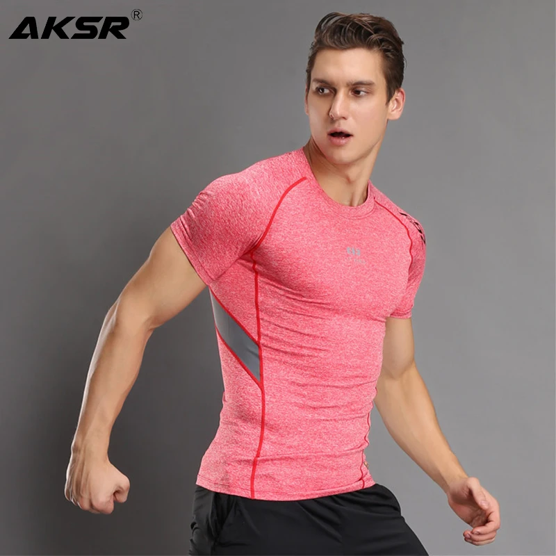 

AKSR Men Cotton Sport Fitness T Shirts Gym Shirts Quick Dry Tight T-shirt Sportswear Running Shirts Training Tees Poleras Hombre