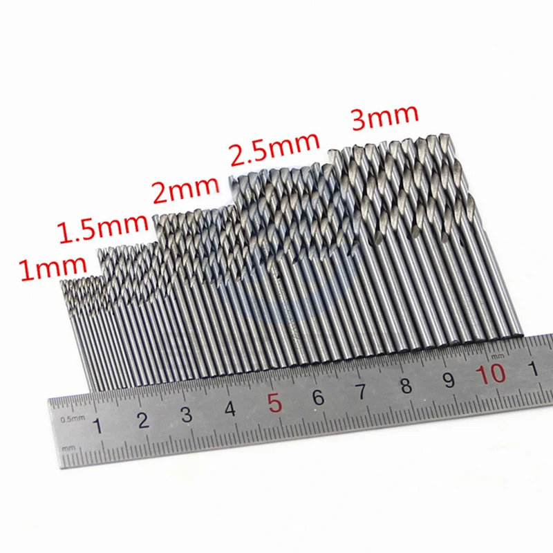 

50Pcs/set 1mm-3mm HSS Mini Drill Twist Drill Bits Set Straight Shank Woodworking Hole Drilling Set Tool