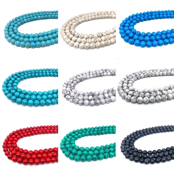 

White Blue Red Green Black Turquoises Loose Beads DIY Bracelet Necklace Charm Beads for Jewelry Making 15"Strand 4 6 8 10 12MM