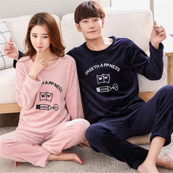 

2020 Lovers Pyjamas suit Women And Men warm Sleepwear Pijamas Women Winter Flannel Fleece Warm Pajama Set For Women Nightwear