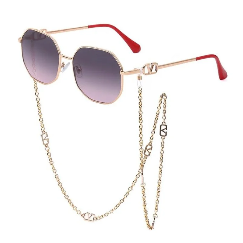 Men Women Punk Sun Glasses Brand Designer Retro Alloy Polygon Sunglasses Women Luxury Shades with V Chain Lanyard Sunglasses ladies sunglasses Sunglasses