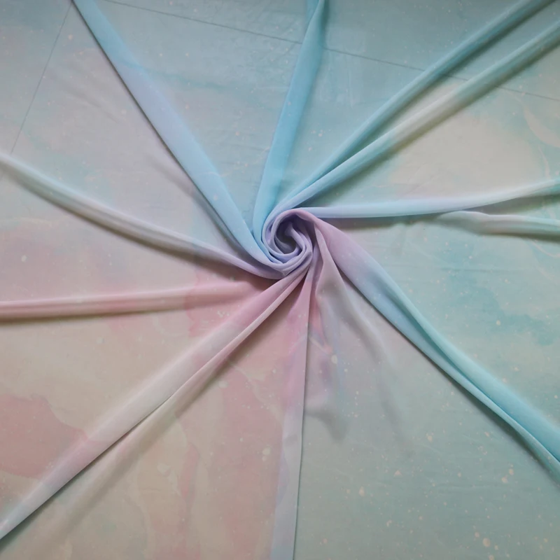 Метр Омбре шифон Ткань Звездное небо цифровой жоржет, шифон ткань для танцев свадебное платье