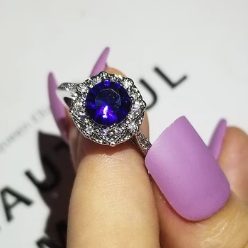 

2020 new luxury blue color Flowers 925 sterling silver engagement ring for women lady anniversary gift jewelry wholesale R5720