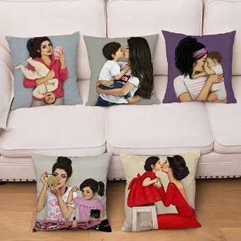 

Cute Super Mom Baby Print Cushion Cover Soft Short Plush Pillow Covers 45*45cm Throw Pillows Cases Sofa Home Decor Pillowcase