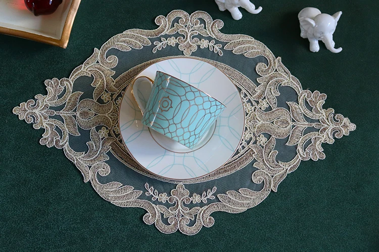 H3c94d4c0f2794c5f85526f61c47c3c066 Oval 28x42cm European Luxury Lace Embroidered Restaurant Velvet Placemat Small Balcony Coffee Cup Table Mat Vase Pad Coaster Mallzona