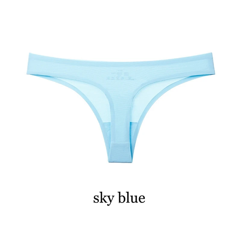 sky blue 28 цветов, шелковое нижнее белье, трусы, сексуальные женские стринги, стринги, бесшовные трусики, женское нижнее белье, интимная низкая посадка - Цвет: sky blue