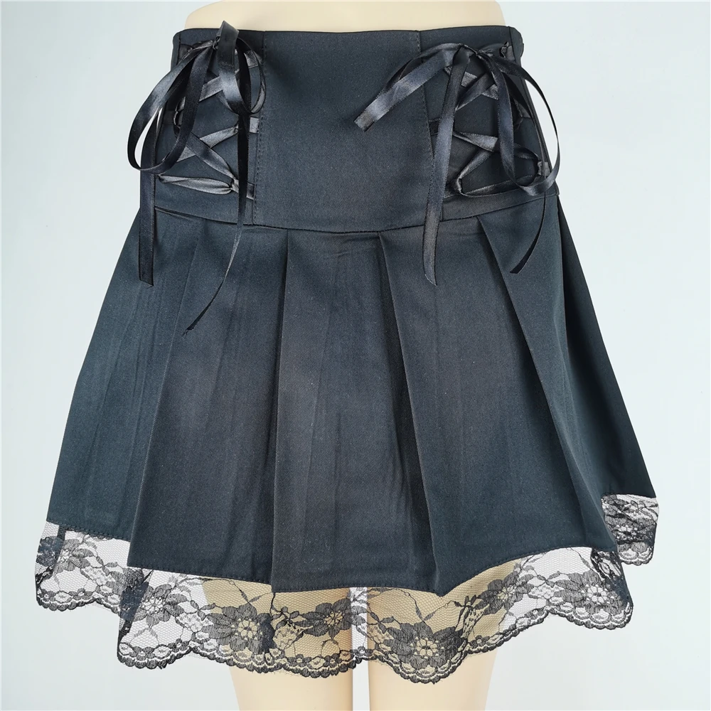 Dark Academia Aesthetic Skirts Lace Goth Y2k Pleated Skirt