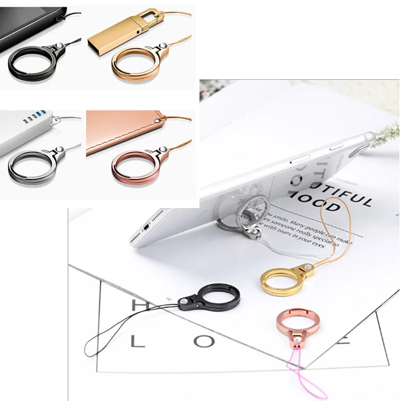 

2 In 1 Mobile Phone Holder Multifunction Metal Phone Lanyard Finger Ring Mobile Phone Holder For Most Cell Phone