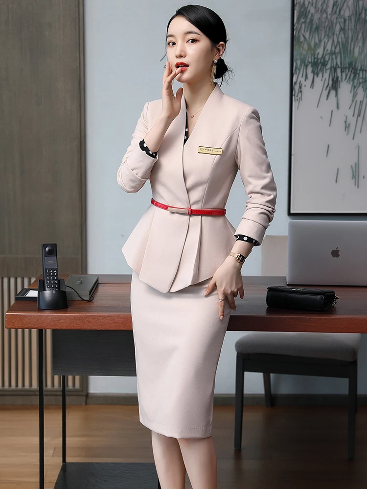 Autumn Winter Formal Uniform Designs Women Business Suits with Tops and Skirt OL Styles Professional Interview Blazers Set