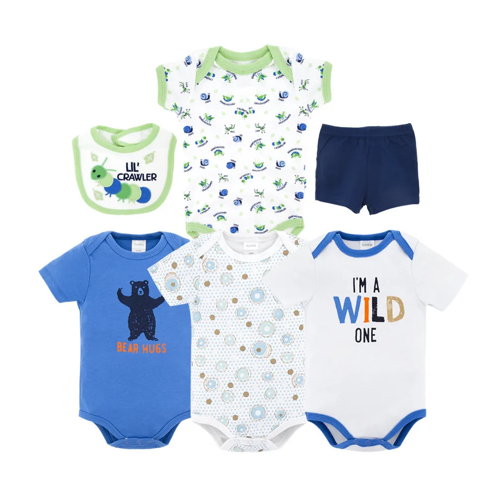 

Honeyzone Baby Boy Bodysuits 2020 Casual Cotton Short Sleeve Toddler Outfit Jumpsuits 6Pcs Kids Baby's Shorts Bibs Roupa bebe