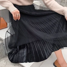 Женская плиссированная юбка средней длины, темпераментная повседневная юбка, эластичная женская повседневная юбка