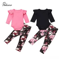 Брендовый верхний комбинезон для новорожденных девочек, боди, топы, длинные штаны с цветочным рисунком, комплекты с брюками, милый комплект одежды из 2 предметов