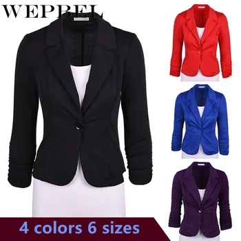 

WEPBEL Women Short Blazers Femme Long Sleeve Solid Color One Button Coat Slim Office Lady Female Tops Suit