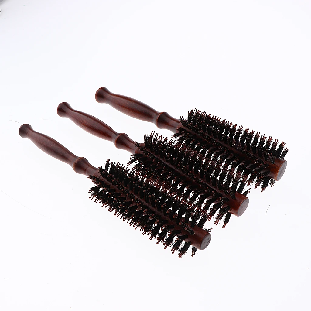 3 Sizes S/M/L Anti-Static Round Hairbrush Hair Curling Styling Blow Dry Rolled Brush Comb Dark Brown