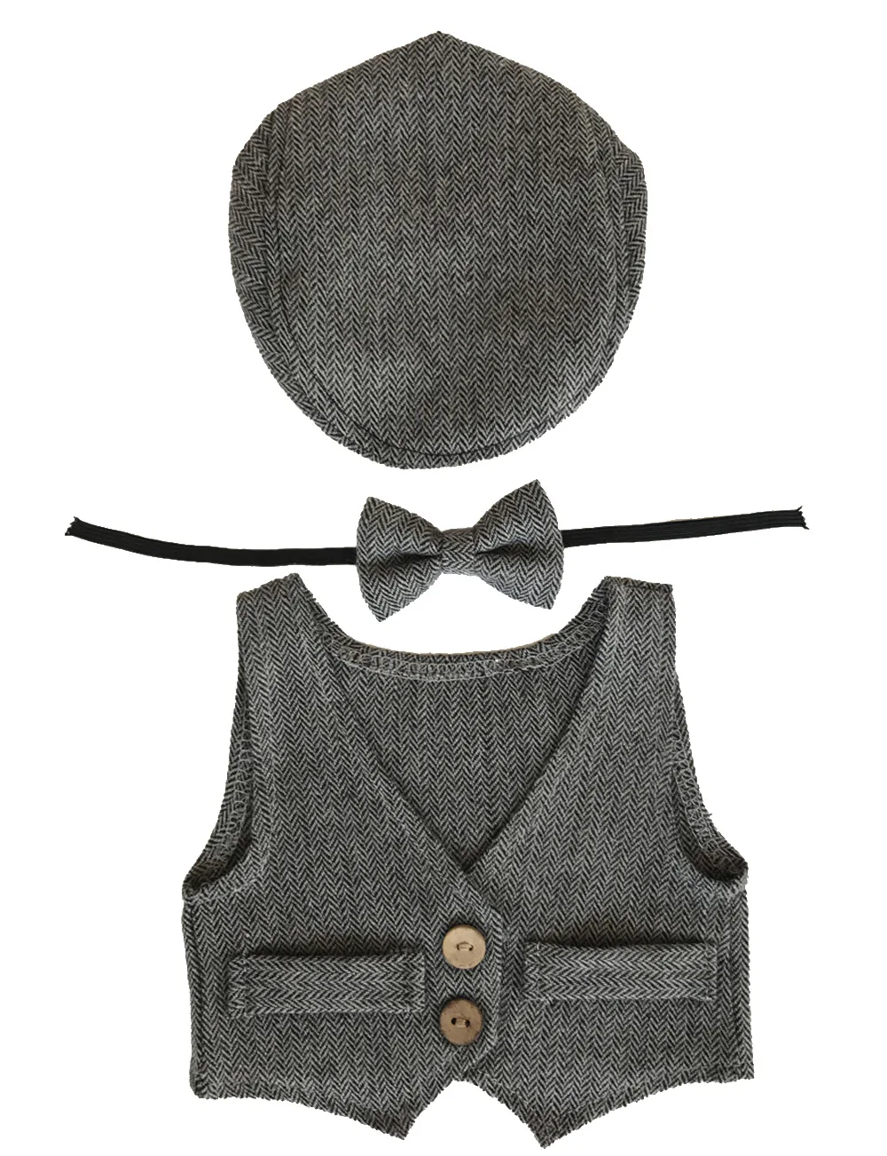 Темно-серый Шапка+ галстук+ жилет; костюм для новорожденных; реквизит для фотосессии; Кепка для маленьких девочек; аксессуары для фотосессии - Цвет: Темно-серый