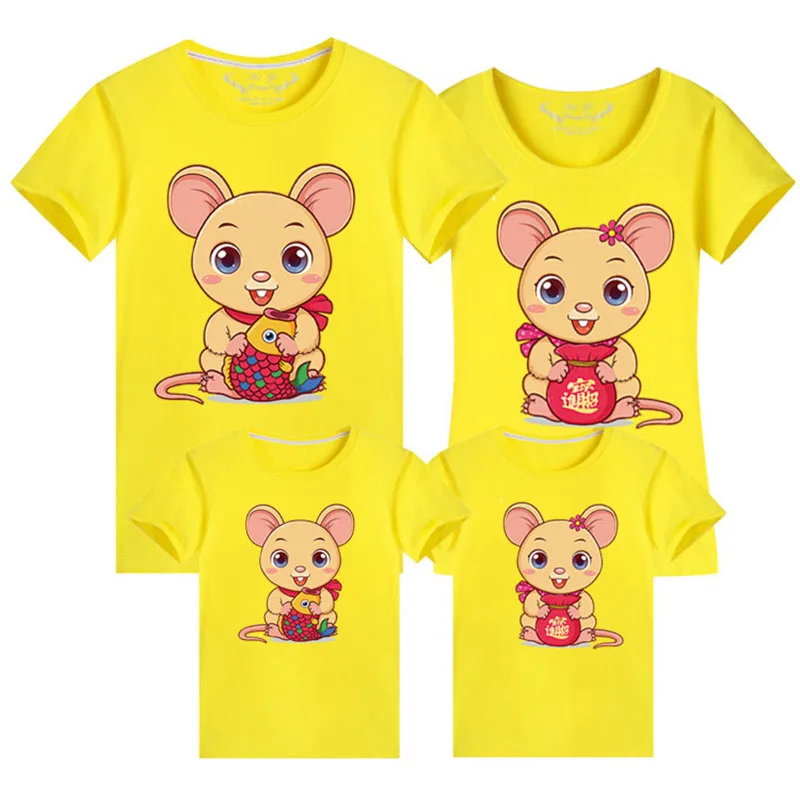 Family Matching Clothes Mouse New Year Summer Print T-Shirt Mommy And Daughter Father And Son Clothes Family Look