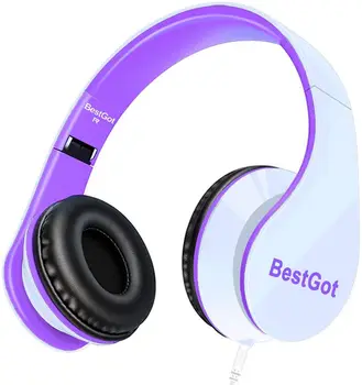 

BestGot Headphones for Kids Boys Over Ear Kids Headphones with Microphone in-line Volume with Cloth Bag Foldable Headphones with