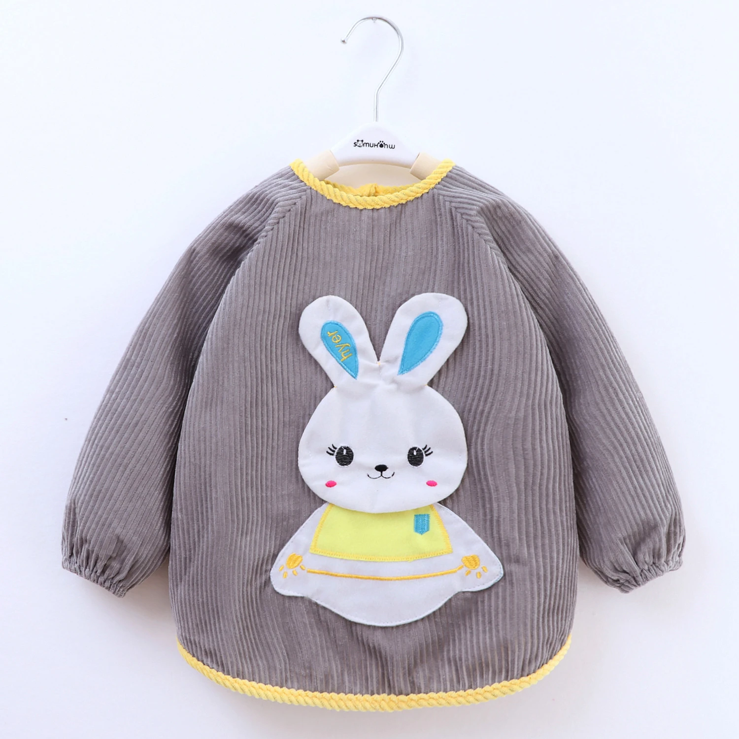 Теплые детские слюнявчики с длинными рукавами для кормления детей; детская верхняя одежда; защитная одежда - Цвет: rabbit ash