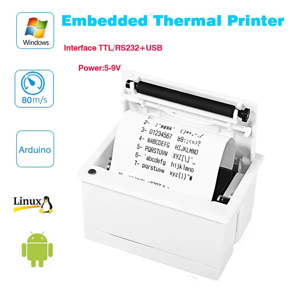 GOOJPRT QR204 열 바코드 영수증 패널 프린터, 내장 티켓 프린터 인터페이스, USB TTL/RS232 5-9V, ESC/POS 지원, 58mm