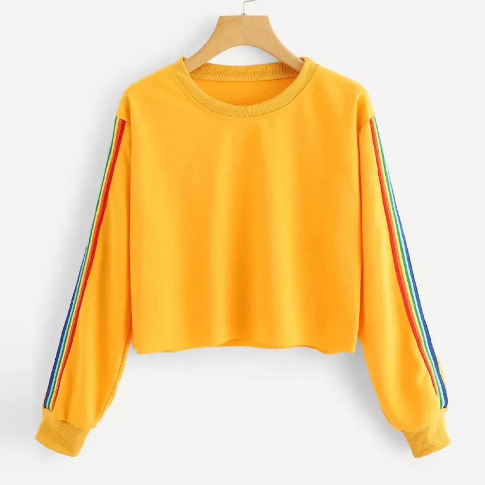 

Women Autumn Winter Hooded Rainbow Hoodie Female Long Sleeve Patchwork O Neck Sweatshirt 7.29