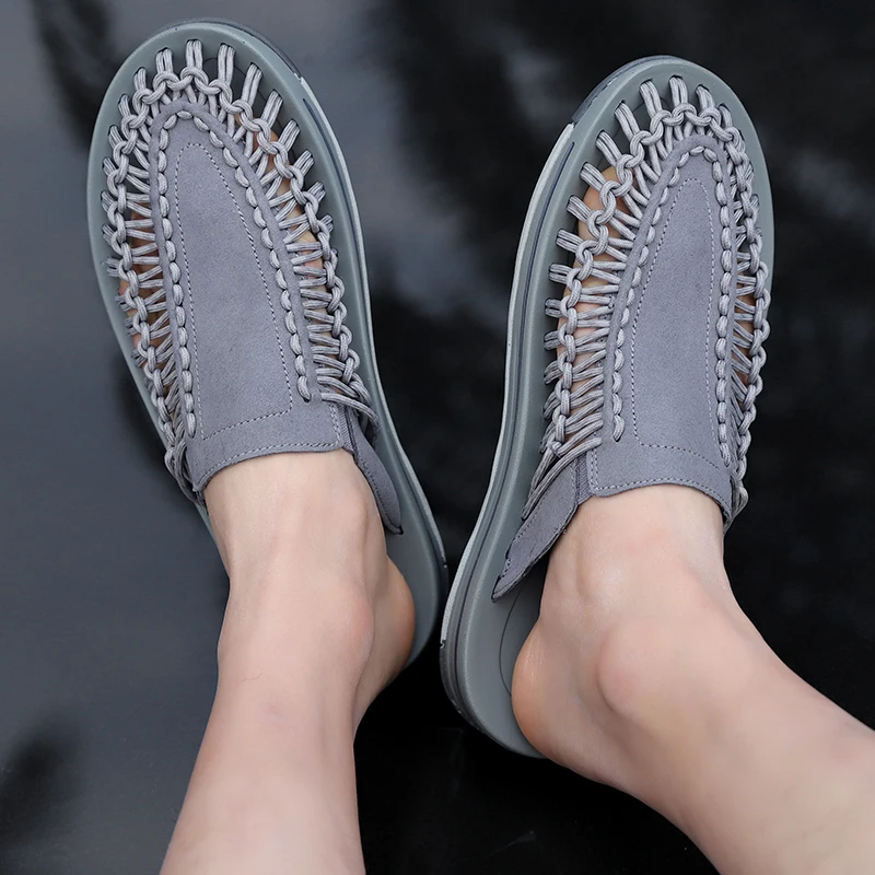 Summer Hand Woven Outdoor Sandal One Slipper Dual-purpose Anti-Slippery Beach Shoes Sandalia Hombre Youth Trend with Hole