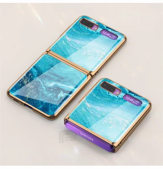 

Marble tempered glass Case For Samsung Galaxy Z Flip Case Plating frame Hard PC Back Cover For Samsung Galaxy Z Flip Luxury Capa