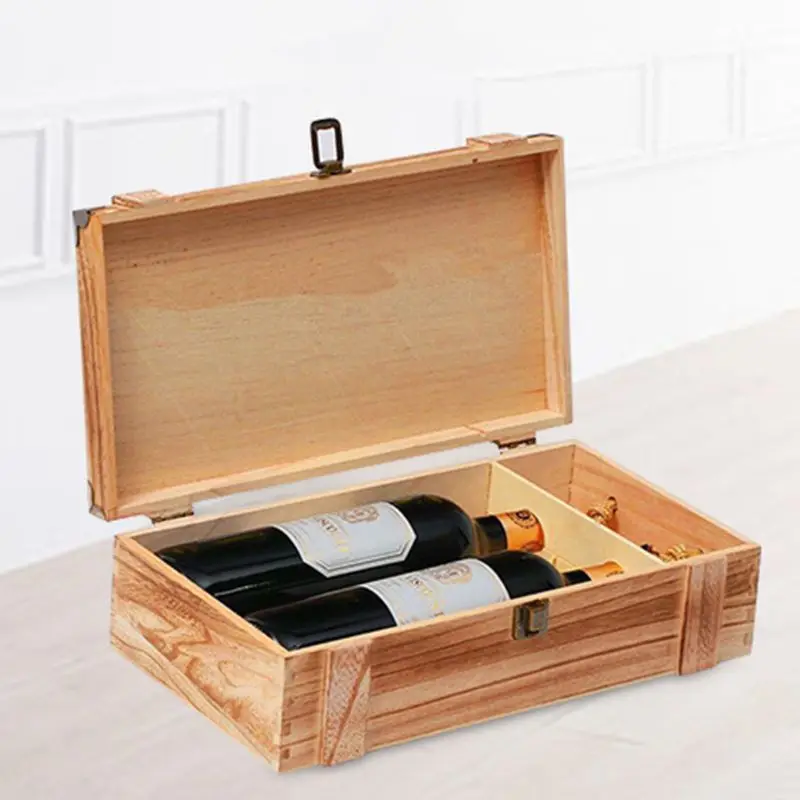 Винтажная деревянная коробка с 2 красными винными бутылками, чехол-переноска для хранения, держатель для дисплея, подарок на день рождения, Рождество