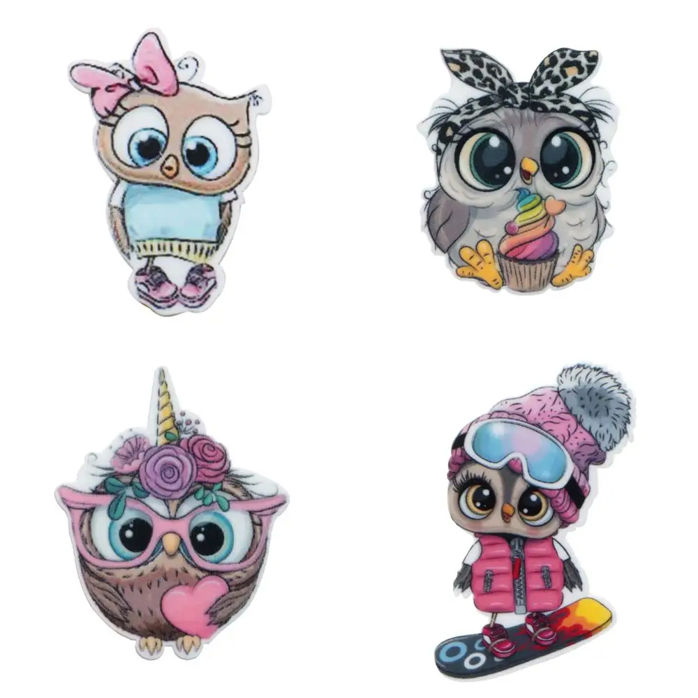 5pcs/lot Cute Owl Acrylic Flatback Planar Resins DIY Sew For Bow-knot Gift Crafts Jewelry Accessories