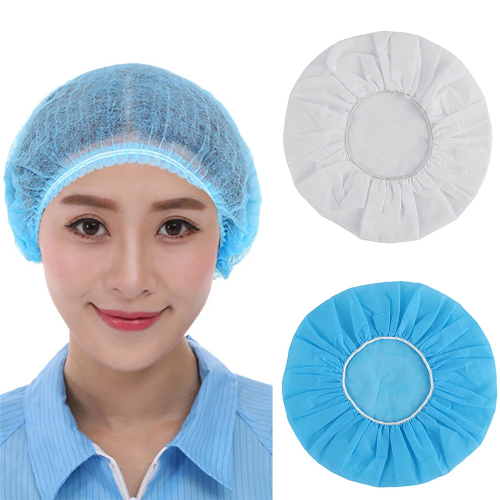 100PCS Double Ribbon Non woven Disposable Shower Caps Pleated Anti Dust Hat Women Men Bath For